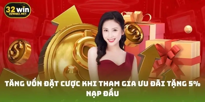 Tăng vốn đặt cược khi tham gia ưu đãi tặng 5% nạp đầu